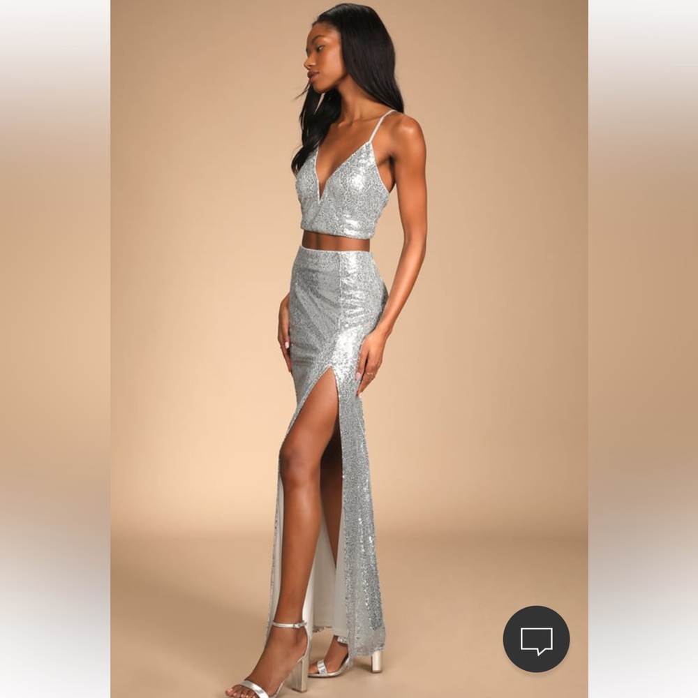 LULU’S l Shining Silver Sequin Two Piece Dress
